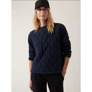 New XS Athleta Cream Retroplush Quilted Crewneck Sweatshirt Top $119 Side Zip